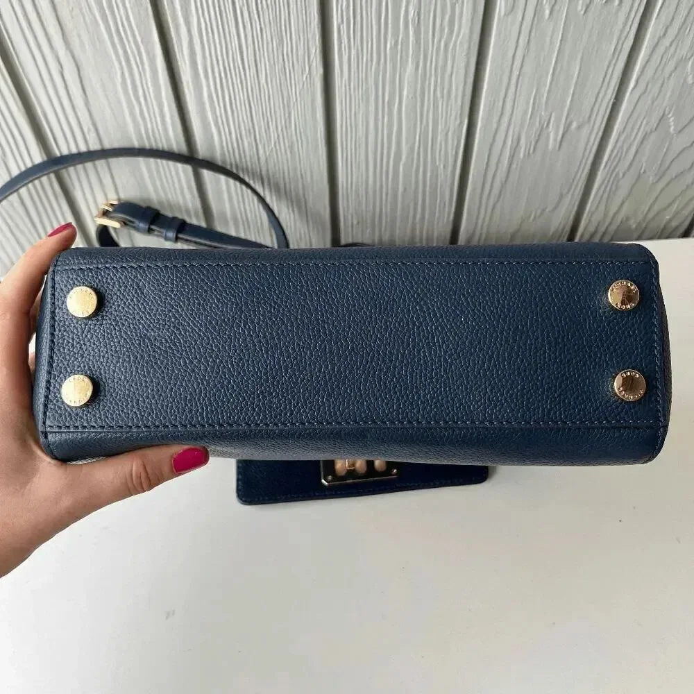 Michael Kors Navy Leather Satchel Crossbody Bag Gold Hardware Top Handle